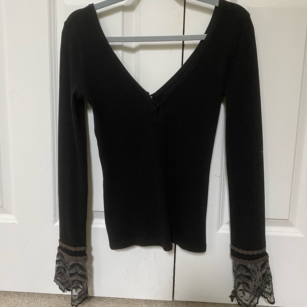 Free People Sheer Cuff Thermal Long Sleeve Shirt